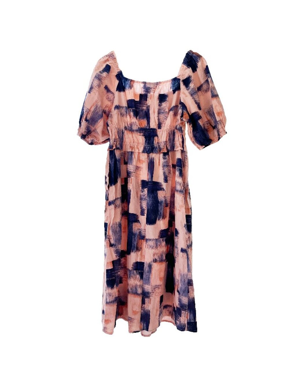 Universal Thread Abstract Small Cotton Peach Pink Blue Dress Puff Sleeve Pockets - Picture 10 of 13